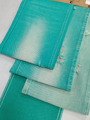kaufen Fancy APPLE GREEN Color Left Twill Style 10.6oz Denim Fabric With 10*7 Construction  JSD3023FG For Jeans online manufacture